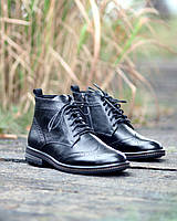 Мужские ботинки броги кожаные черные на байке демисезонные Legessy