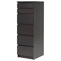 IKEA MALM (504.035.89) Комод, 6 ящиков, MALM Комод с 6 ящиками, черно-коричневый, зеркальный, 40x123 см