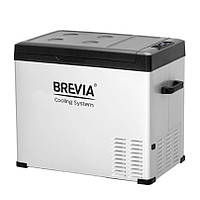 Портативный холодильник 50л BREVIA автохолодильник с LG-компрессором стальной 12/24В 220В Серый (22455)