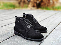 Мужские ботинки броги замшевые черные на байке Legessy