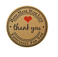 Стікер KRAFT "Hand made with LOVE. Thank You" 25 мм (100 штук)