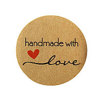 Стікер KRAFT "Hand made with LOVE" 25 мм (100 штук)