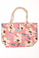 Пляжная женская сумка с красивым рисунком оптом и в розницу Розовая в цветы