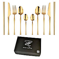 Набор столовых приборов с палочками для еды на 2 персоны REMY-DECOR золотого цвета Innsbruck из нержавейки