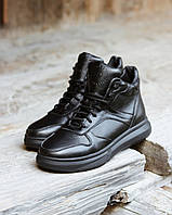 Мужские ботинки кожаные черные на байке демисезонные хайтопы Legessy
