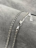 Мужская массивная серебряная цепь, цепочка плетение Плоский Бисмарк, 55см, черненая, 925 Проба
