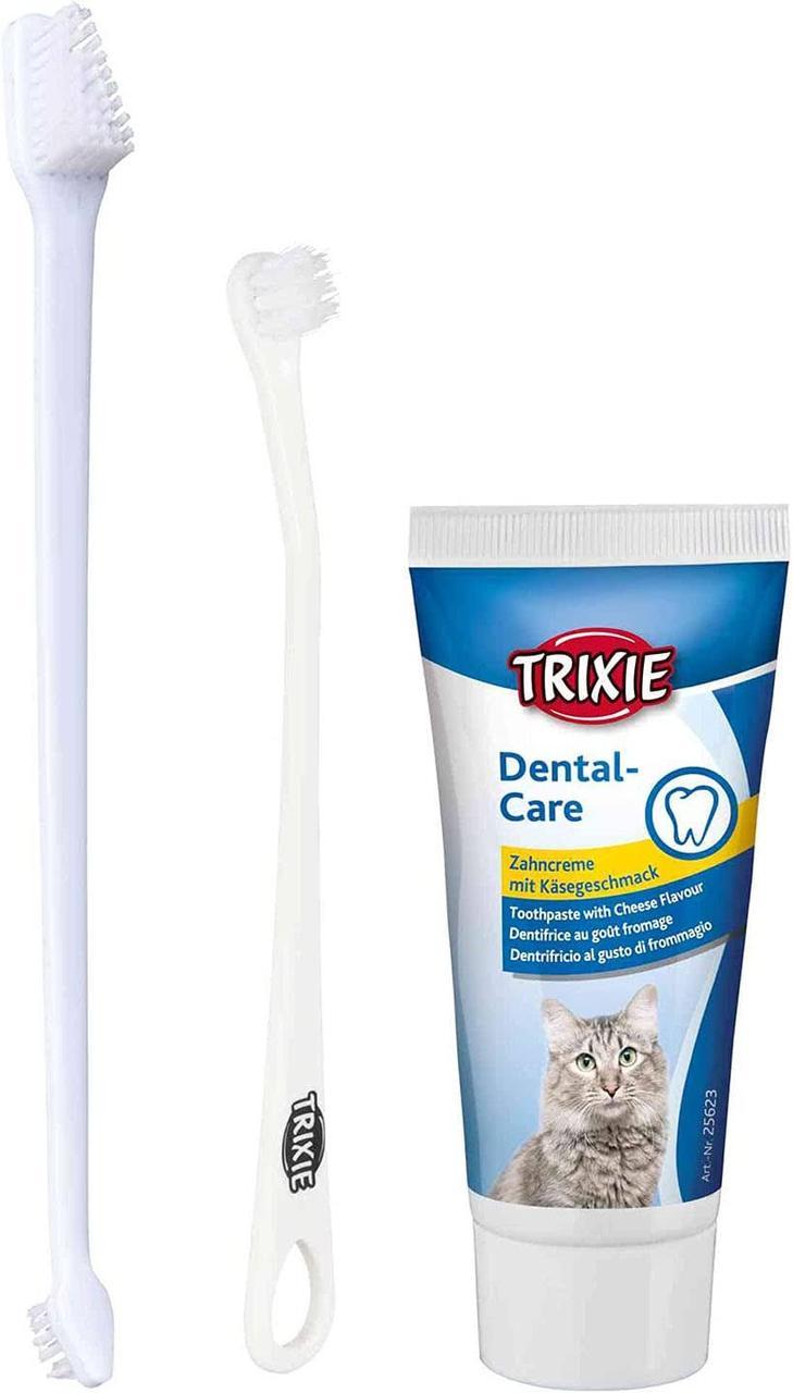 Зубна паста з ароматом сиру + 2 щітки Набір Trixie Dental-Care для гігієни зубів у котів, 50 г (25620)