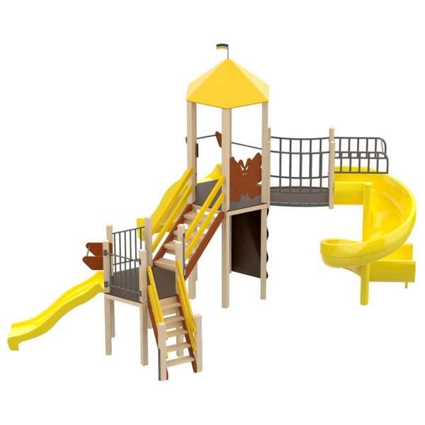 Ігровий дитячий комплекс Мадагаскар із 3 пластиковими гірками на ігровий майданчик, фото 1