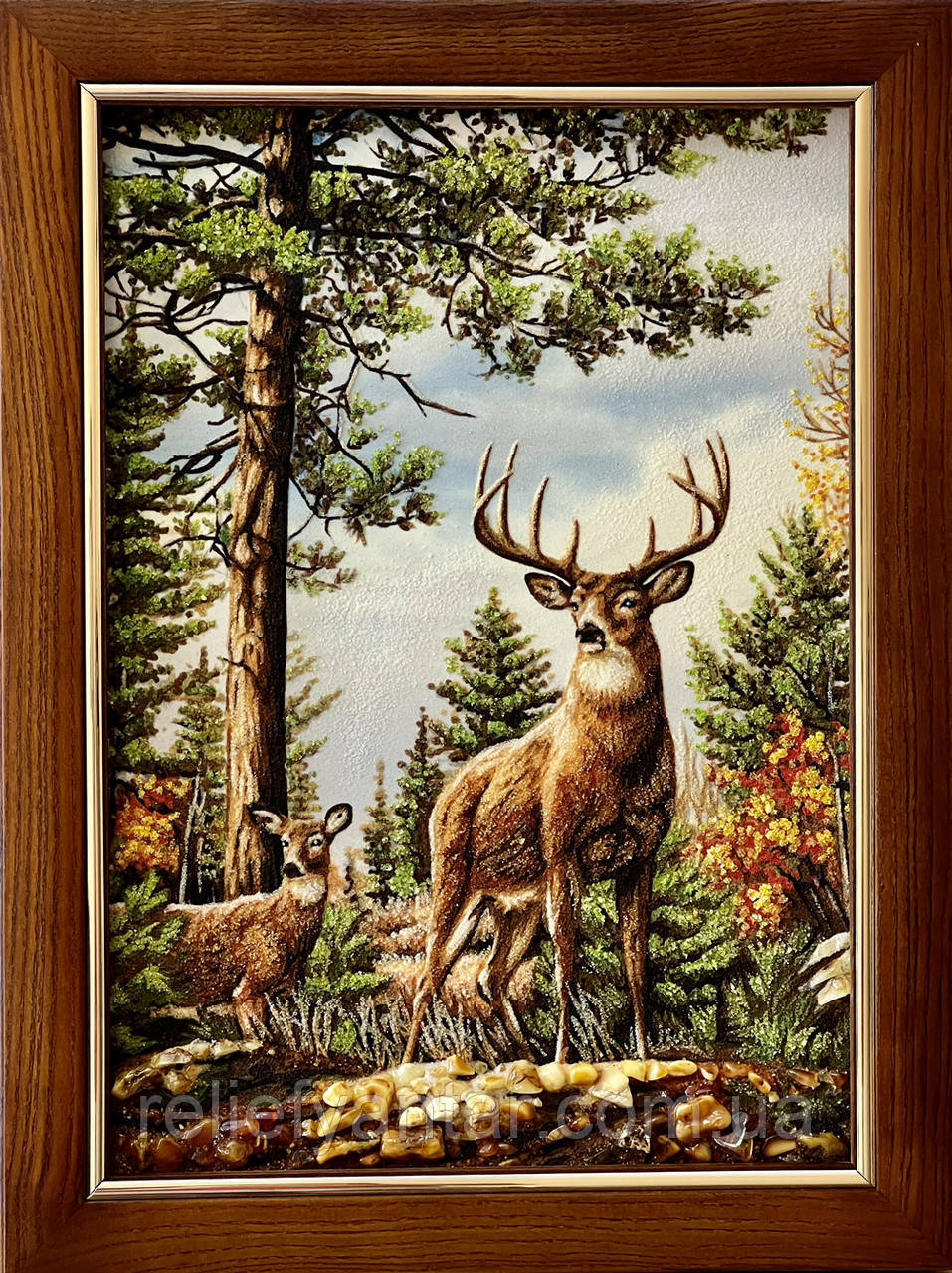 Панно з янтаря с Оленями , картина з бурштину Олені, фото 1