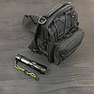 Набір: армійська чорна сумка + тактичний ліхтар професійний POLICE BL-X71-P50, фото 2