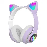 Беспроводные Bluetooth наушники CAT STN-28 Кошачьи ушки Гарнитура с микрофоном FM радио + AUX, подсветка