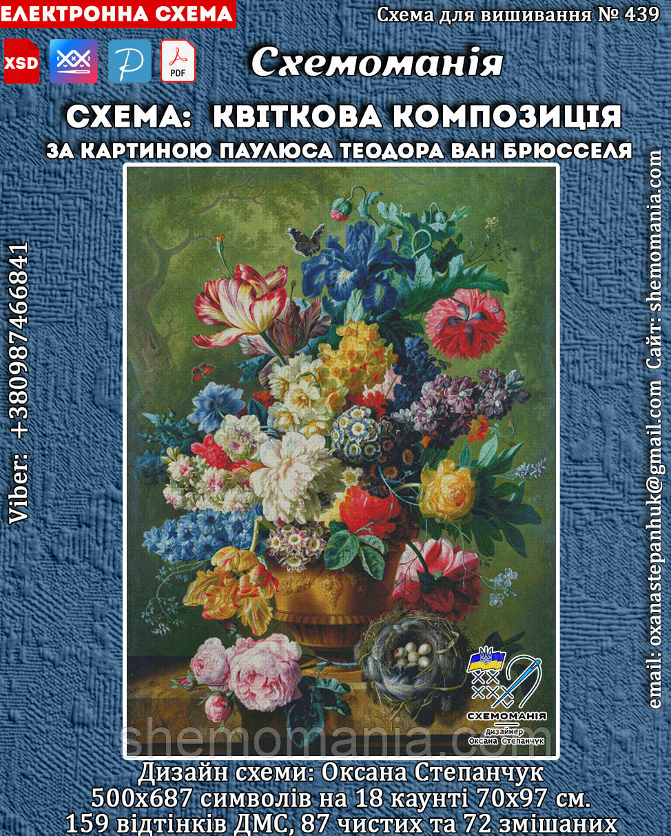 (Електронна)Схема для вишивки крестом або петитом :"Квіткова композиція"