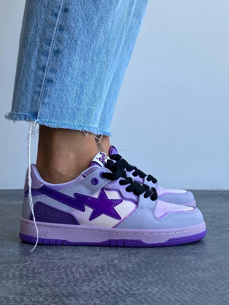 Фіолетові жіночі кросівки Bape Purple. Стильні кроси для дівчат Бейп.