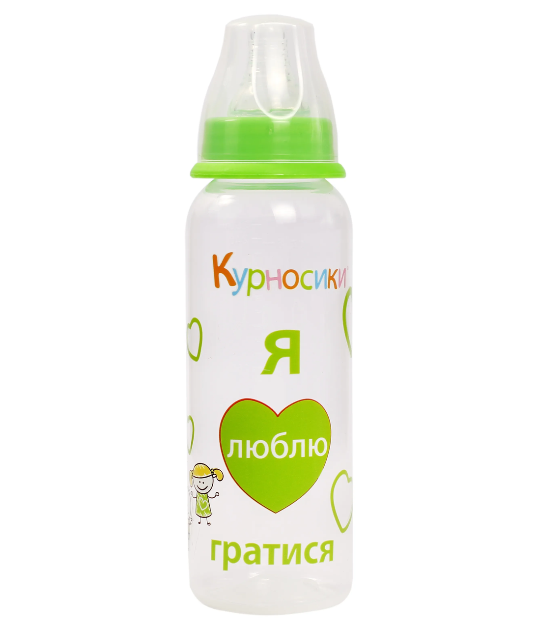 Пляшка для годування Курносики, з силіконовою соскою, 250 мл, салатовий, фото 1