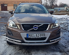 Захист переднього бампера (подвійна нержавіюча труба - подвійний ус) Volvo XC-60 (08-13)