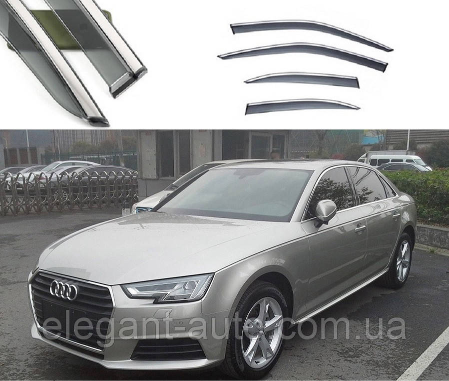 Дефлектори вікон Audi A4L 2017-2020 скотч "FLY" "молдинг із нерж. сталі 3D" BAD4L1723-W/S (116)