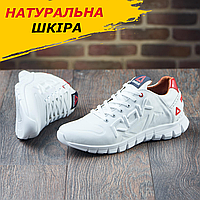 Осенние кроссовки мужские кожа Reebok под джинсы, белые кожаные кроссы демисезонная обувь *12.16 белые*