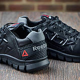 Осінні кросівки чоловічі шкіра для міста Reebok під джинси, чорні шкіряні кроси демісезонні *12/16 (RBK черные)*, фото 6