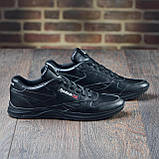 Осінні кросівки чоловічі шкіра для міста Reebok під джинси, чорні шкіряні кроси демісезонні взуття весна *R 01/1 черные*, фото 3