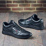 Осінні кросівки чоловічі шкіра для міста Reebok під джинси, чорні шкіряні кроси демісезонні взуття весна *R 01/1 черные*, фото 4
