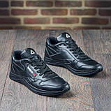 Осінні кросівки чоловічі шкіра для міста Reebok під джинси, чорні шкіряні кроси демісезонні взуття весна *R 01/1 черные*, фото 5