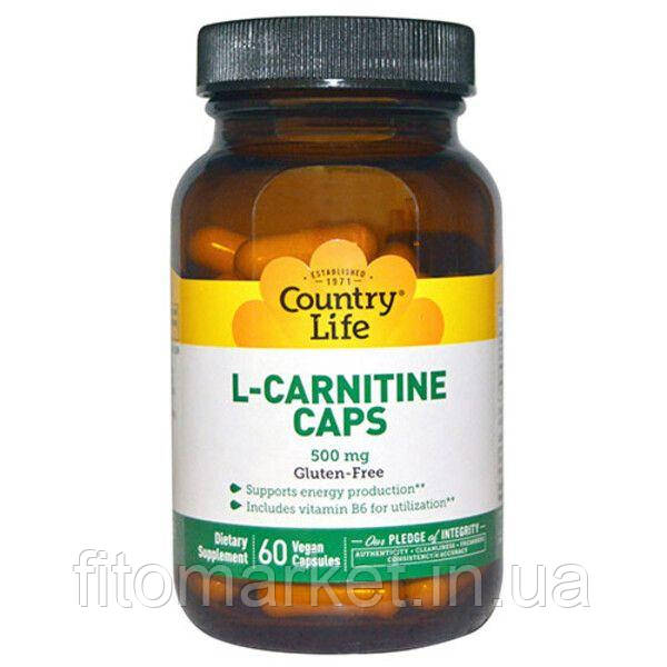 Жироспалювач L-карнітин 500 мг 60 капсул ТМ Кантрі Лайф / Country Life