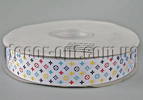 Стрічка репсова біла брендована 2,5 см 1