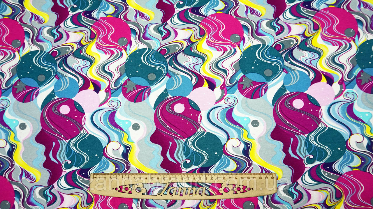Тканина віскоза колір пурпурово-бірюзовий "Магічна галактика", фото 1