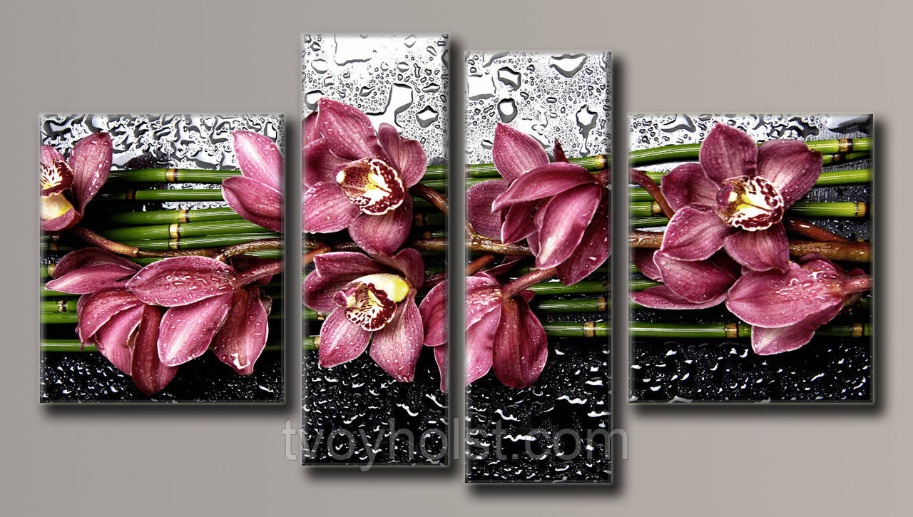 Модульна картина на полотні ДЛЯ ІНТЕР'ЄРУ Квіти на склі
