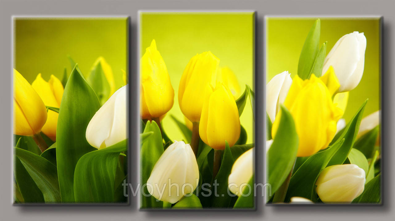 Модульна картина на полотні ДЛЯ ІНТЕР'ЄРУ Жовті тюльпани