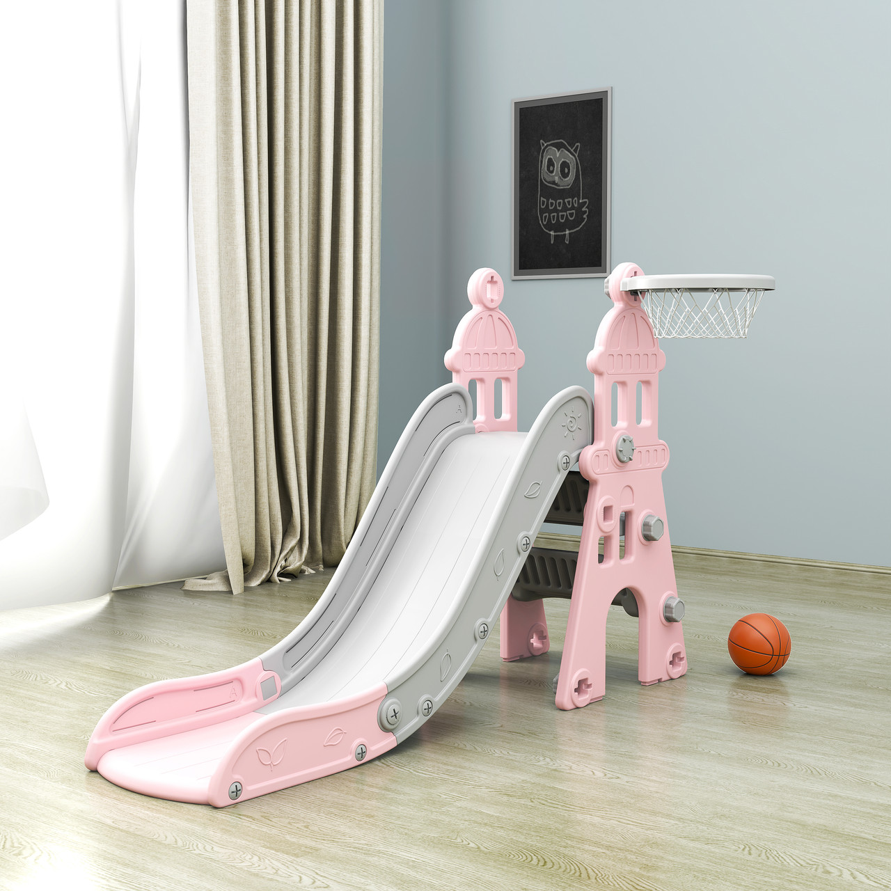 Дитяча гірка 2в1 Terrio “Castle” Рожево-сіра 140 см, фото 1