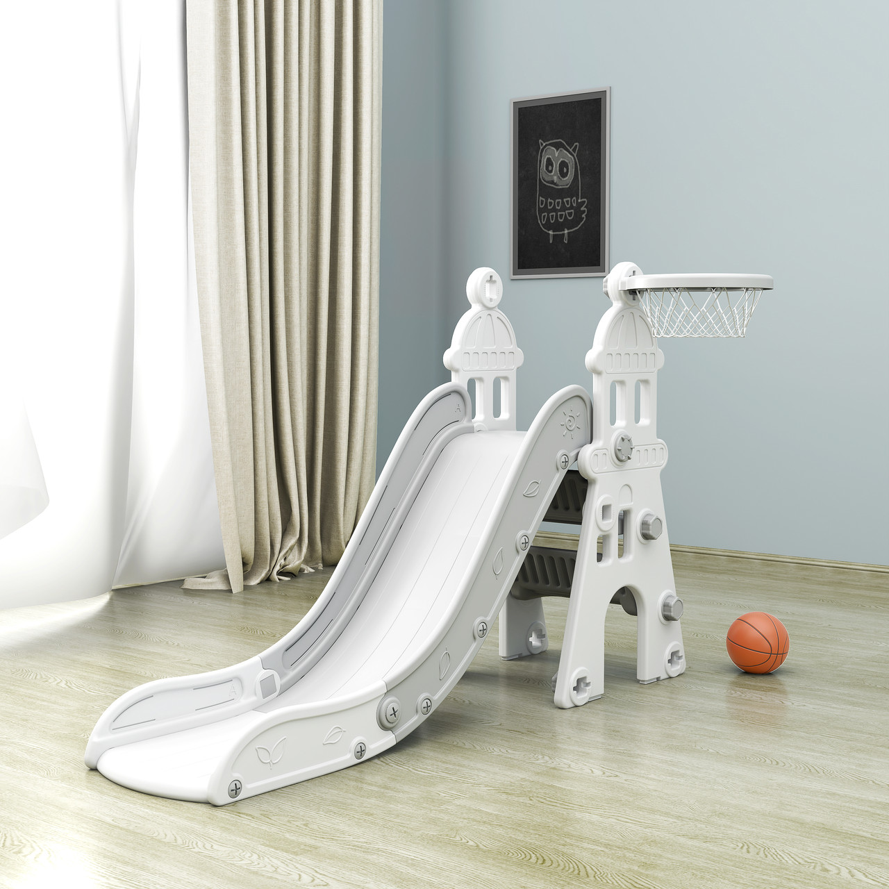 Дитяча гірка 2в1 Terrio “Castle” Біло-сіра 140 см, фото 1