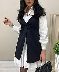 Стильний трендовий комплект біле плаття-сорочка та сарафан