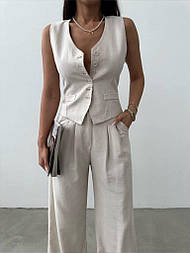 Жіночий лляний комплект - жилет та штани палаццо