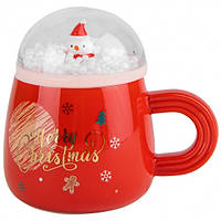 Новогодняя чашка с прозрачной крышкой сюрпризом " Merry Chrismas, 350 мл * ( рандомный выбор дизайна)