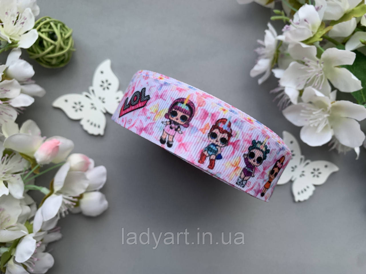 Репсова стрічка з малюнком Лол (Lol) №5 2.5 см, 25 ярд.