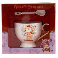 Новогодняя чашка с ложкою Merry Christmas в подарочной коробке 200 мл ( рандомный выбор дизайна)
