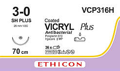 Вікрил Плюс (Vicryl Plus) 3/0, довжина 70см, колюча голка 26мм 1/2