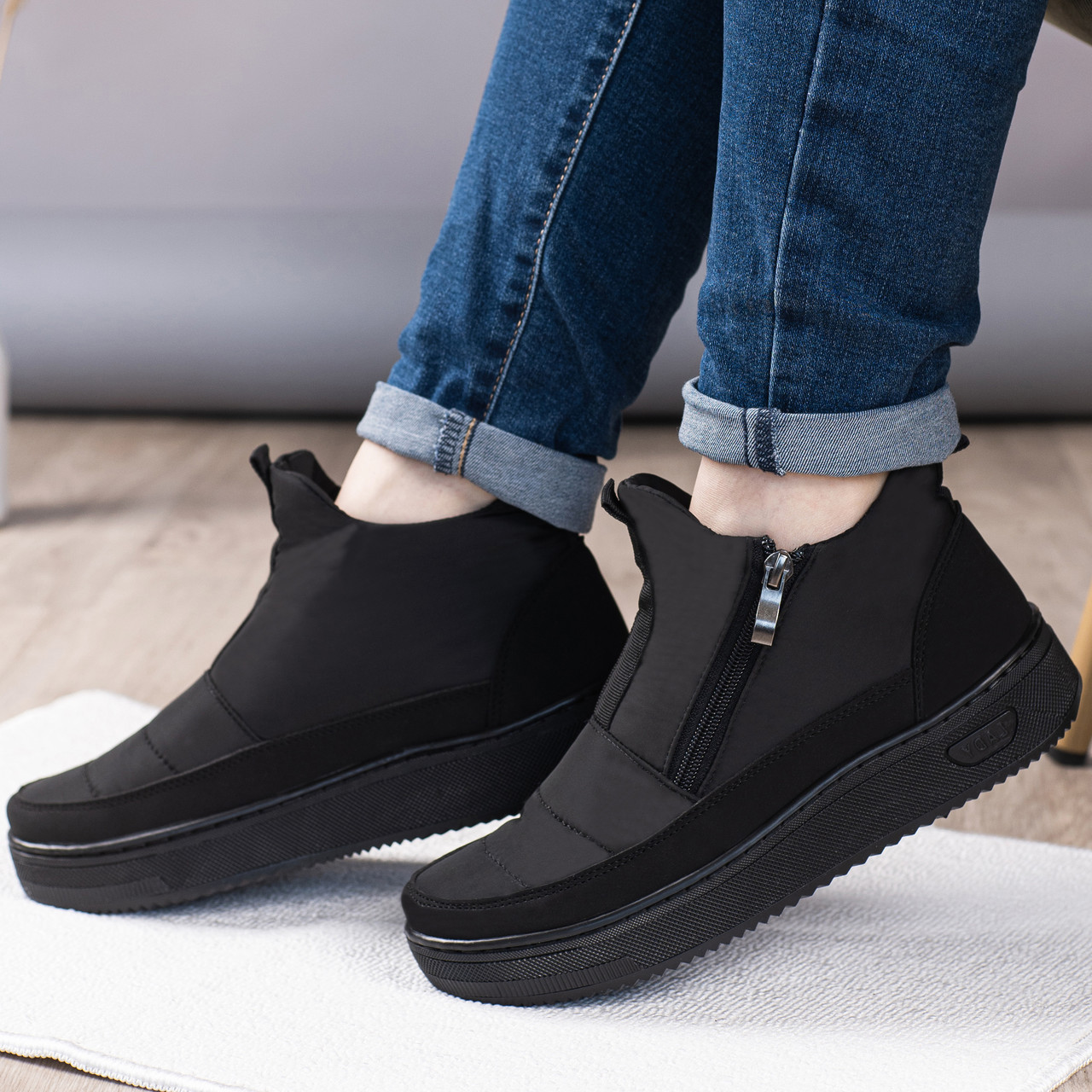 Дутики жіночі чорні зимові на хутрі, фото 1