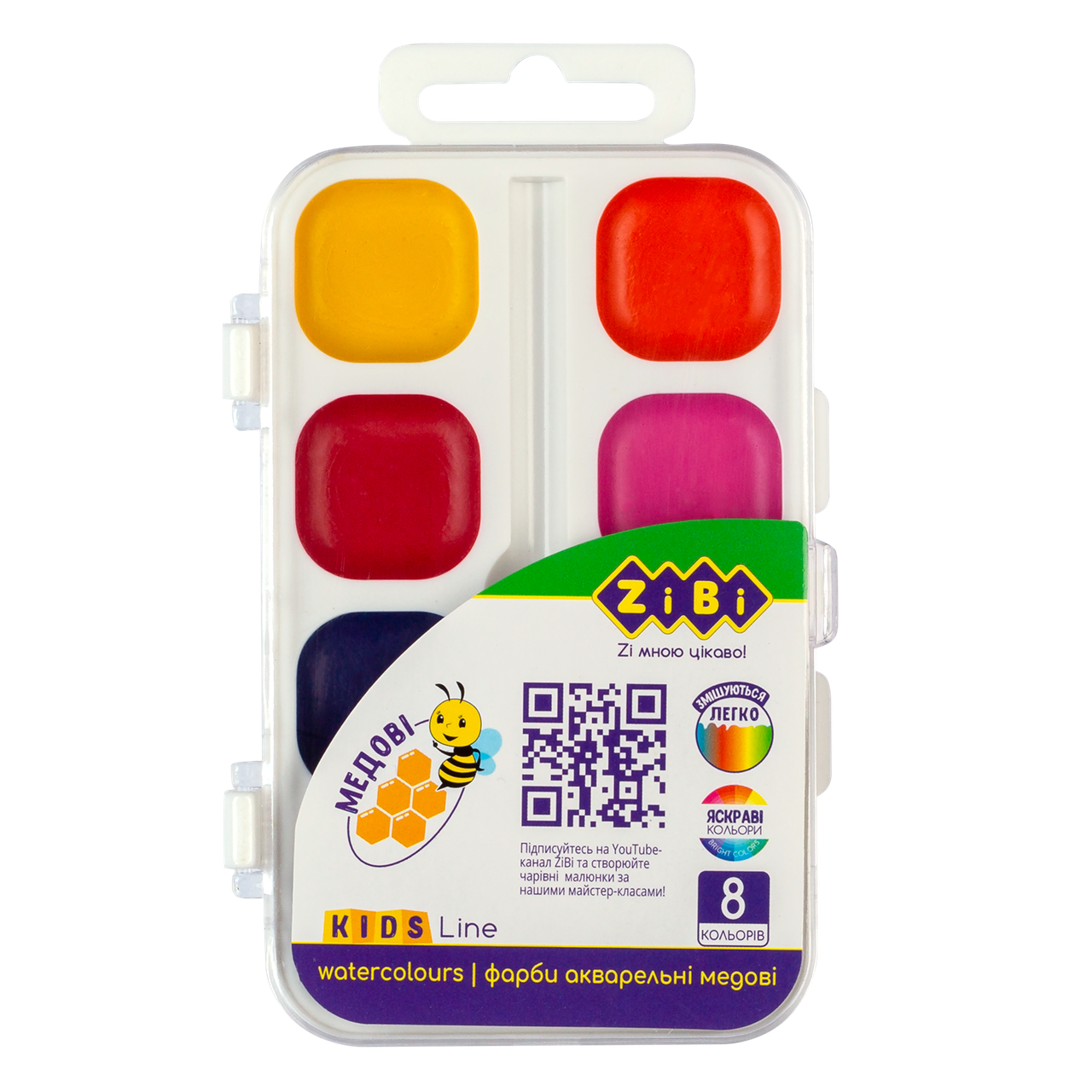 ^Акварельні водорозчинні фарби 8 цветовпласт корпус біла KIDS Line