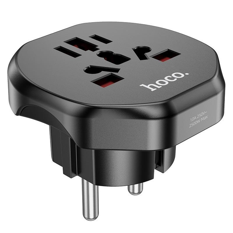 Універсальний перехідник для розеток HOCO AC6 10A 2500W Black, фото 1