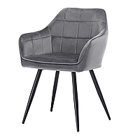 Вельветовый стул с подлокотниками мягкой спинкой и сиденьем M-62 Серый grey VetroMebel