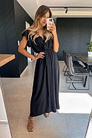 Муслиновое женское летнее длинное платье на запах (черное, бежевое, оливковое) 42-46 размер