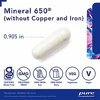 Мінерал 650 без міді та заліза, Mineral 650 w/o Copper & Iron, Pure Encapsulations, 180 капсул BX669, фото 4