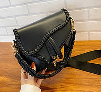 Женская мини сумочка клатч на плечо, яркая маленькая сумка бананка эко кожа "Ts" Черный