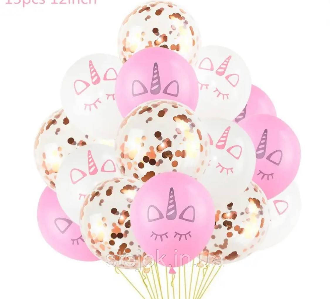 Набір куль Єдиноріг із конфеті та стрічкою, рожеве золото, фото 1