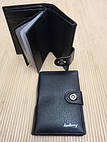 Черный мужской бумажник 13.5×9.5см на магнитной застежке из эко-кожи