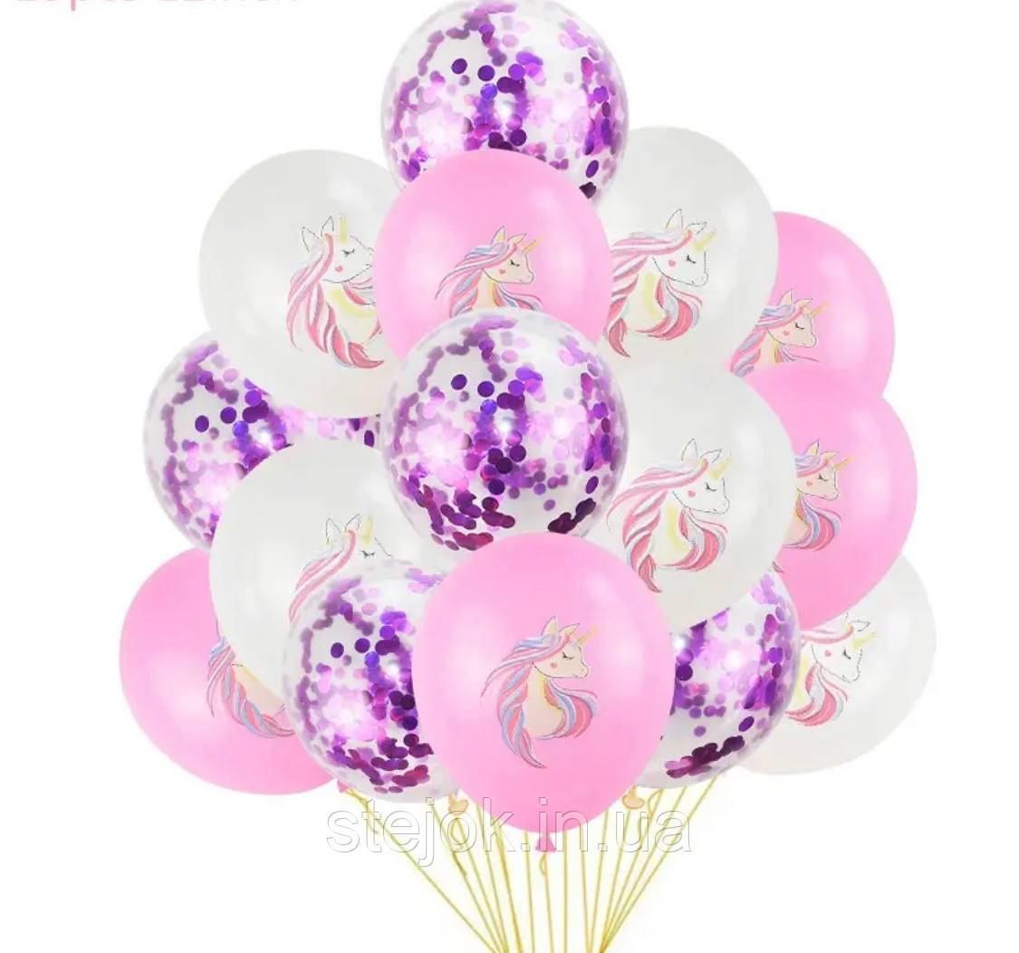 Набір куль Єдиноріг із конфеті та стрічкою, малинове, фото 1