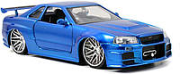 Blue Die-cast Car Jada Toys Fast & Furious Brians 2002 Nissan Skyline R34 Diecast Car, масштаб 1:24, сере