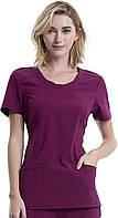 XX-Small Wine Cherokee Workwear Женская рубашка Infinity Crew Neck Scrubs Shirt